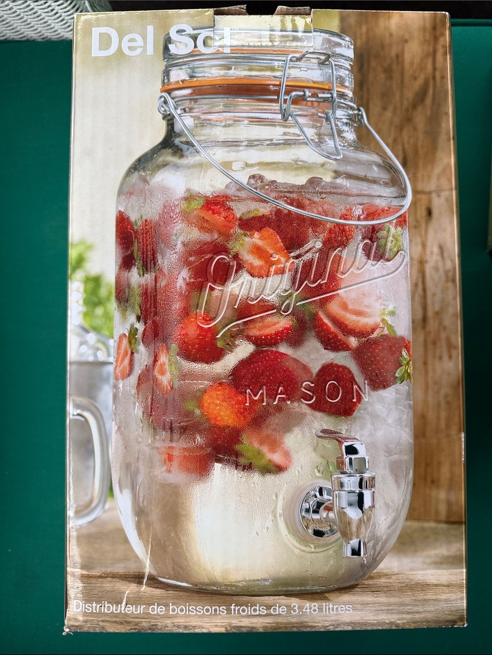 Clear Glass Mason Beverage Dispenser with Red Strawberry Accent - Picture 1 of 1